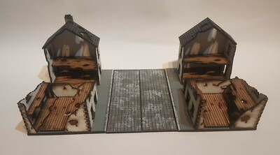 15mm WW2 Damaged Houses set (A) MDF Painted Terrain Buildings Perfect for Flames