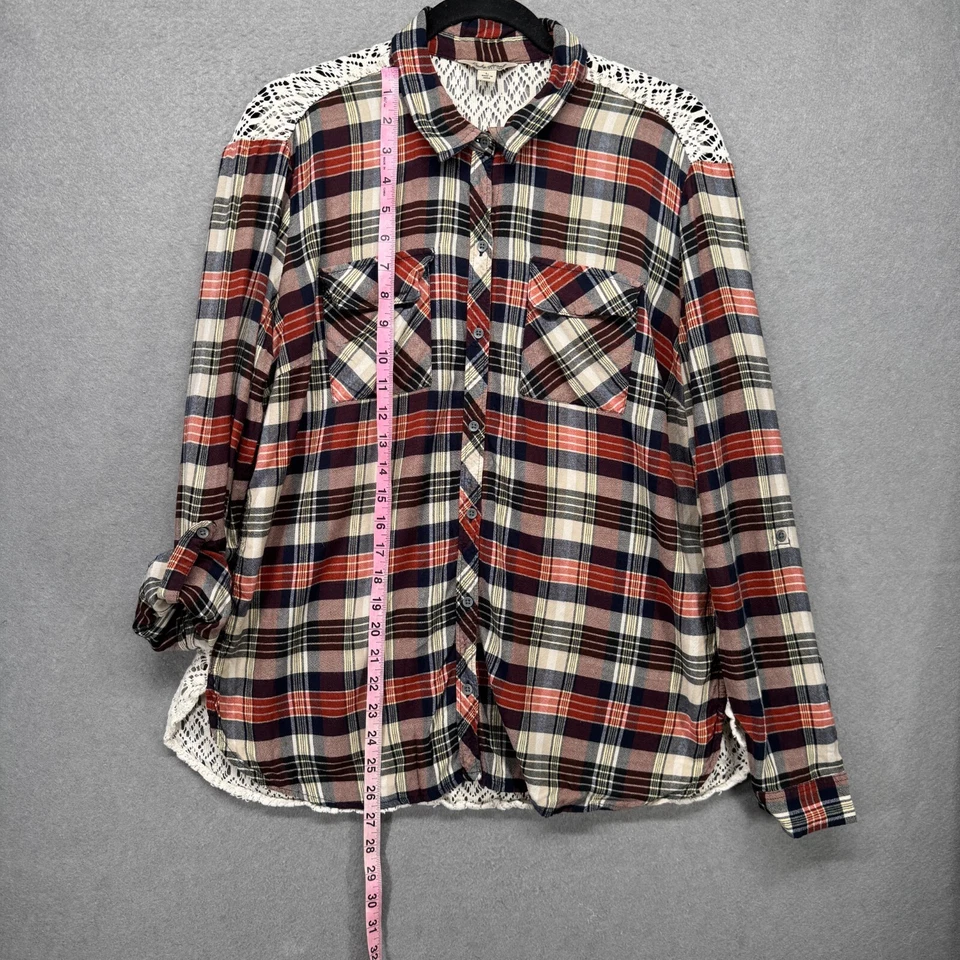 Lucky Brand Shirt Women Size L Crochet Open Back Top Coastal Cowgirl Mixed Media - Image 4 of 4