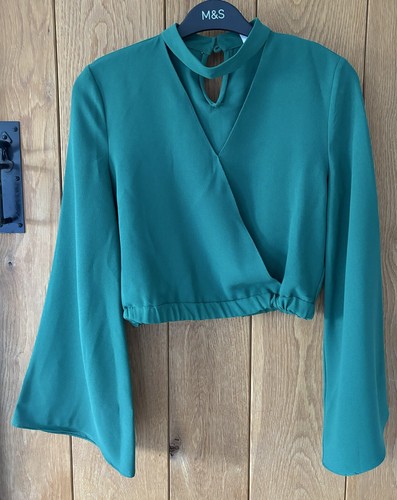 Green Cropped Blouse Top Zara Small - Picture 5 of 8