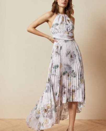 Ted Baker Daniiey Woodland Pleated Maxi Dress Pale Pink Floral Size 5 UK 16 BNWT - Picture 2 of 18