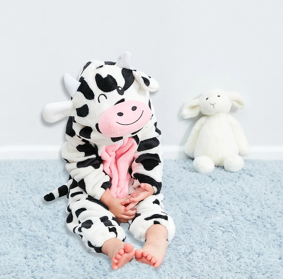 Lindo Disfraz de Vaca para Bebé Niño Pequeño para Bebé Niños Niñas Niños Halloween Animal Mameluco Foto 3 de 4