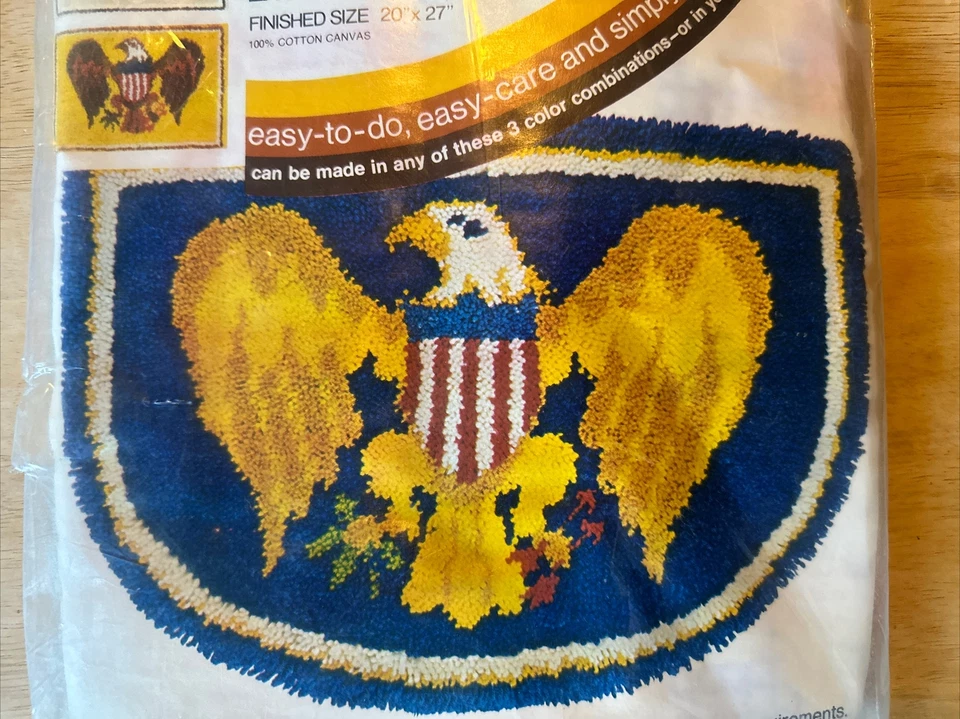 Vintage Caron Bald Eagle USA Flag Latch Hook Rug Partial Kit 3019 America NEW - Image 3 of 4