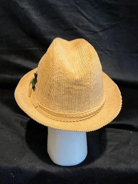Sombrero Fedora Vintage Stetson Tostado Pana Con Pluma Talla 7 1/4 Foto 4 de 4