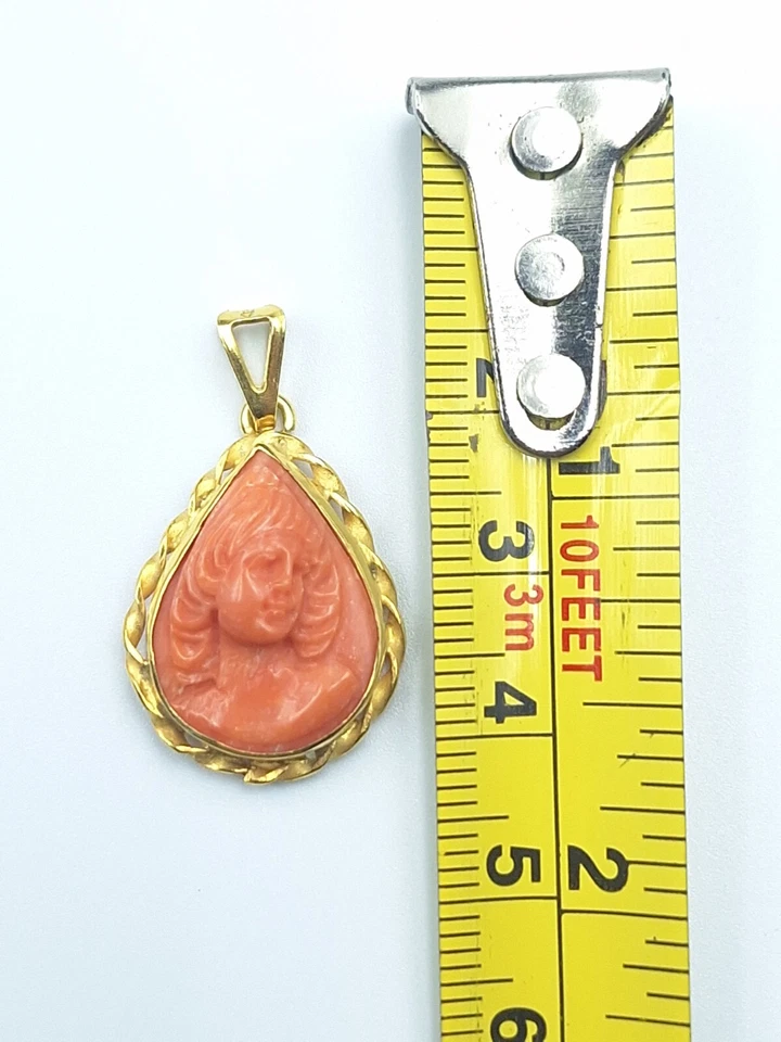 ciondolo Cameo vero corallo Antico Di Sardegna Naturale e Argento 925  Pendente  - Immagine 3 di 4