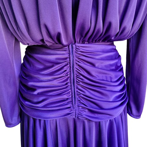 ABBY KENT Vintage 1980s Purple Formal Beads Size 8 Ruched Dress Long Sleeve USA. - Picture 12 of 24
