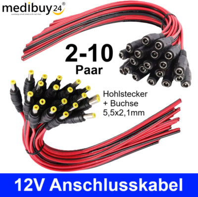 Anschlusskabel Hohlstecker Hohlbuchse DC 12V 5,5 x 2,1 mm Stecker Buchse Kabel  