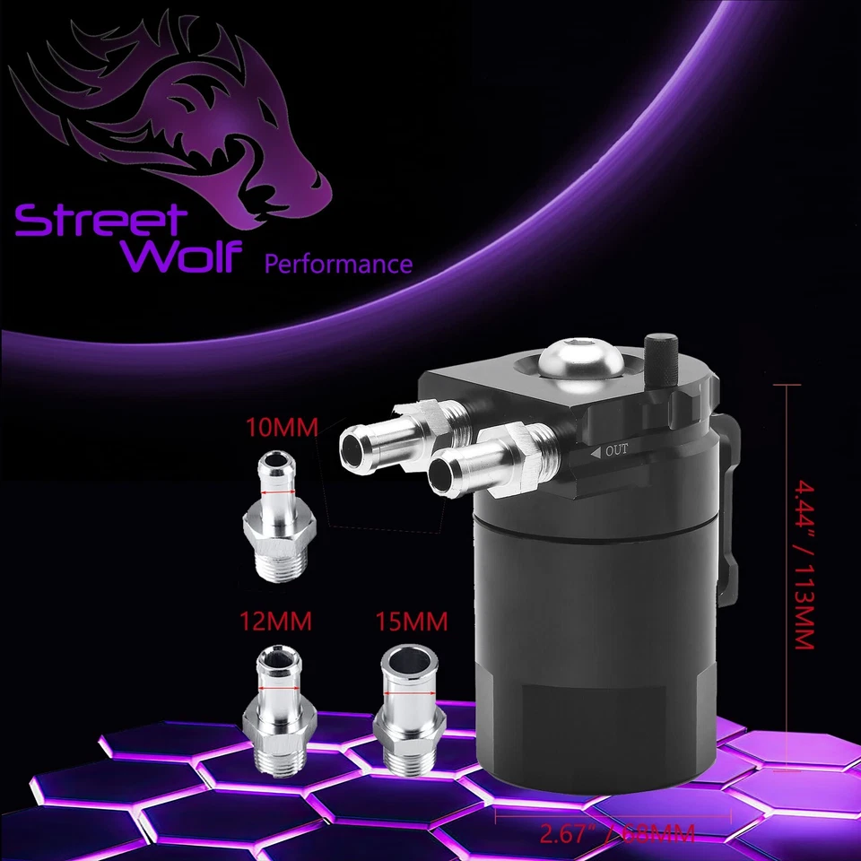 Oil Catch Can Reservoir Baffled Tank Breather Universal Black Fits Fiat - Image 3 of 4