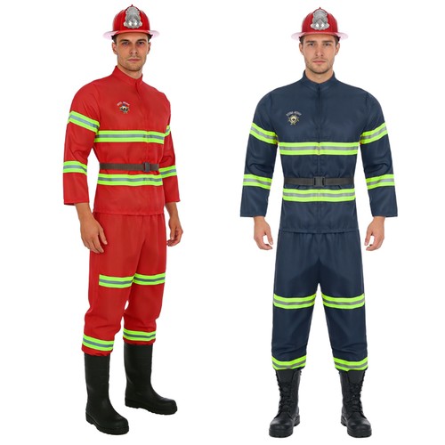Mens Fire Chief Costume Halloween Firefighter Dress Up Role Play 4-piece Suit - Afbeelding 3 van 40
