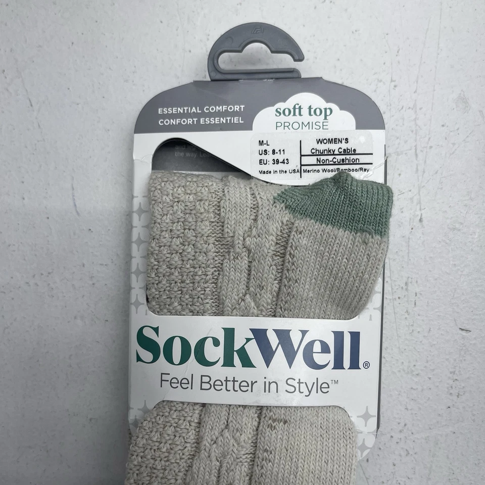 Calcetines Sockwell Beige Verde Gruesos Tejido con Cable Sin Amortiguación Merino Para Mujer Talla M-L Foto 4 de 4