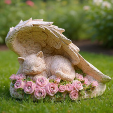 Cat Pet Memorial Stones Outdoor Statue, a Sleeping Cat Memorial Stones with Sola