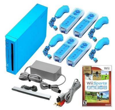 Nintendo Wii Game Console Blue + Pick 1-4 Remotes, Wii Sports
