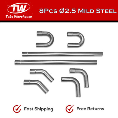 8Pcs 2.5''OD DIY Custom Exhaust Tubing Mandrel Bend Pipe Mild Steel Universal Kit