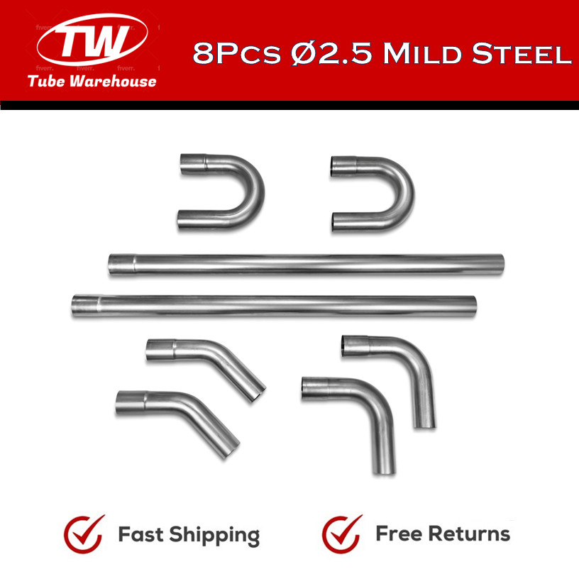 8Pcs 2.5"OD DIY Custom Exhaust Tubing Mandrel Pipe Steel Universal Kit 8Pieces