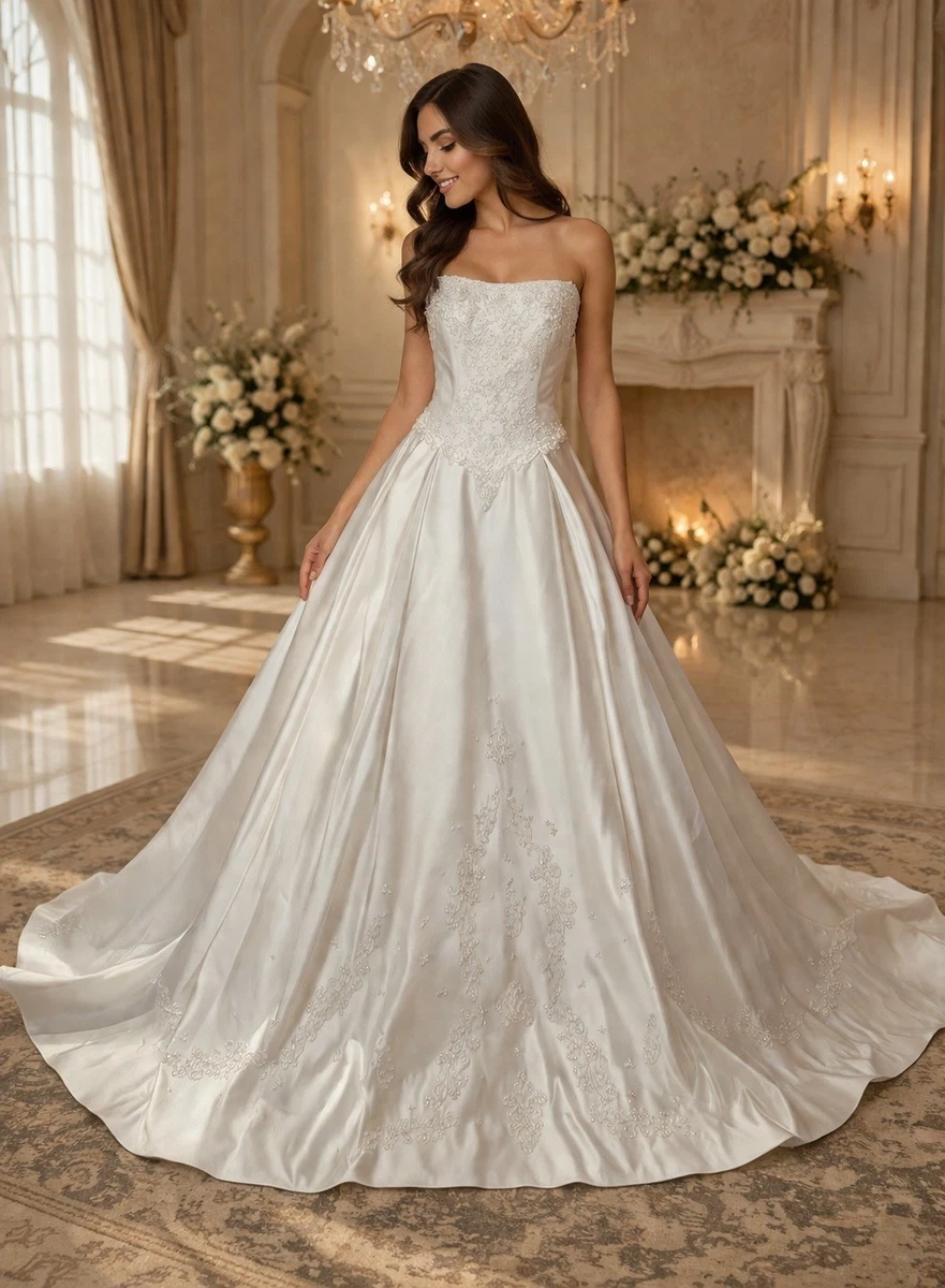 chinese dress ladies Dolly Luxury White Graceful Sleeveless Square Collar Wedding Dress-MARY S / White