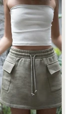 Oak Fort Small Mini Cargo Skirt Women's Tan Khaki Athleisure Sweatshirt Pull On