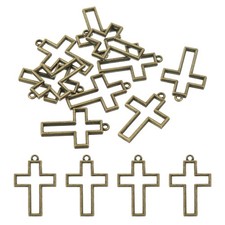 10Pcs Cross Shape Alloy Open Back Bezel Pendants Resin Frame, Bronze