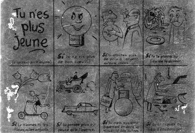 Illustrierte Humorkarte Comicart Du bist nicht mehr jung Rücken Kneipe Lampen CLOVIS