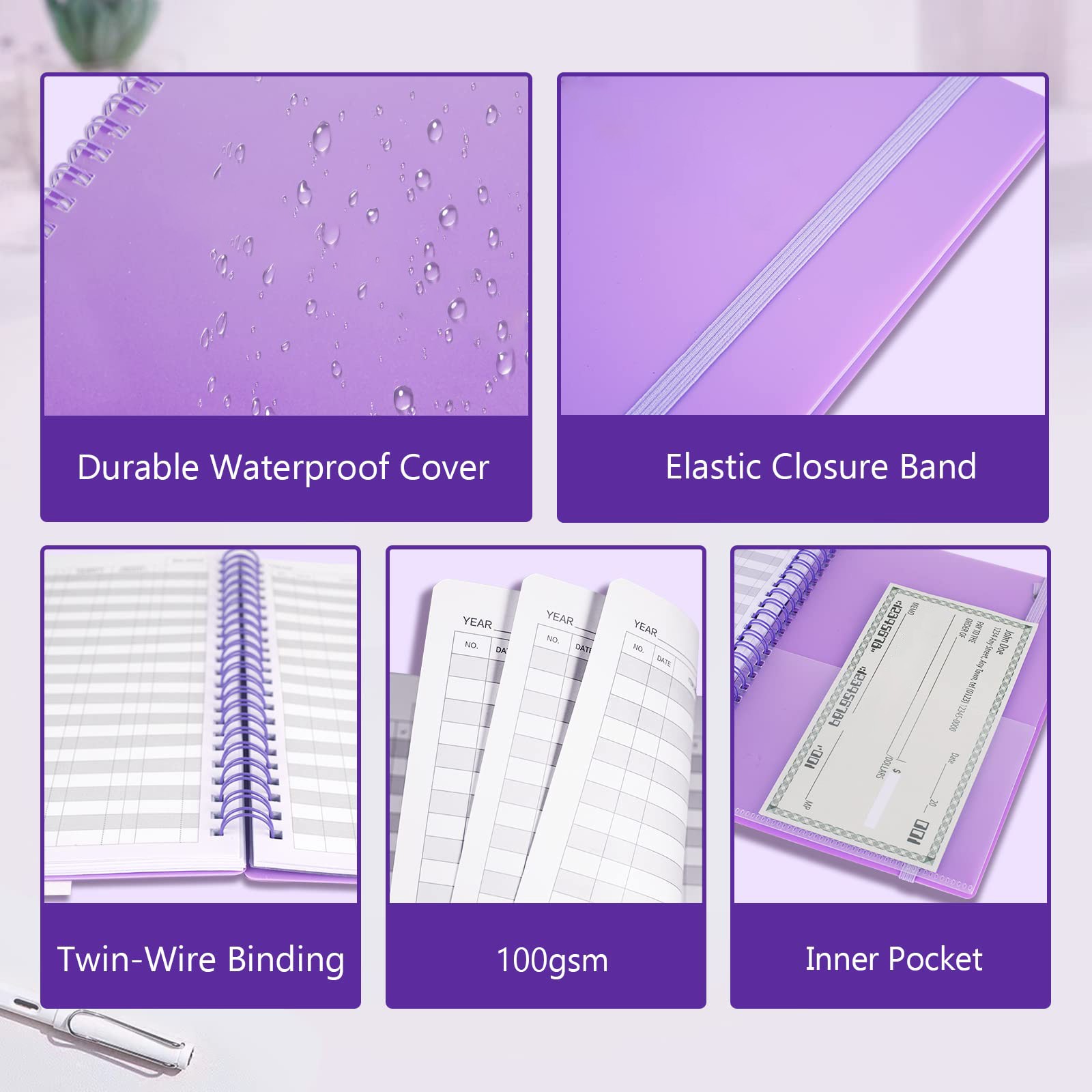 как выглядит Double Spiral Checkbook Register, 5.8"x8.3" Financial Planner, Purple фото