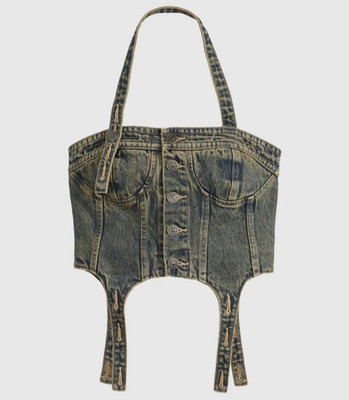 Levi's ADSB Anderson Bell Corset Halter Crop Top Distressed Denim