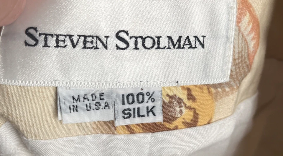 Saia lápis feminina Steven Stolman bege geométrica média tropical com zíper de seda - Imagem 2 de 4