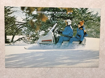 #ad O538 Vintage Postcard Greetings From Waupun Wisconsin WI Snowmobile Photograph $4.99