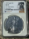 2020 American Silver Eagle NGC MS 70 US State Series Pennsylvania Label #002