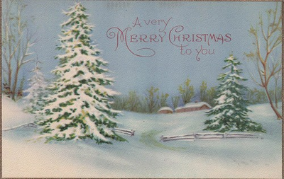 #ad Antique Christmas Card Minimalist Simple Blue Trees Snow Winter Vtg Postcard I21 $9.00