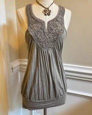 Vintage Y2K Beaded Front Whimsigoth Blouse Tank Goth Grunge S/M