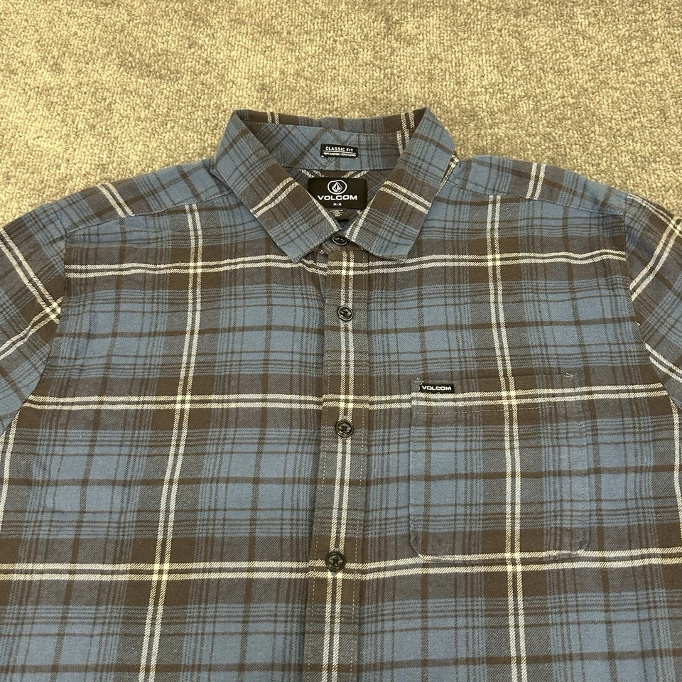 Volcom Shirt Mens Medium Blue Caden Plaid Flannel Long Sleeve Button Up NEW $65 - Image 2 of 4