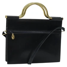 Christian Dior Hand Bag Leather 2way Black Gold Auth 138827