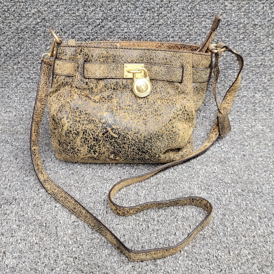 Michael Kors Hamilton  Distressed Mocha Brown Leather Crossbody  Purse  - Image 2 of 4
