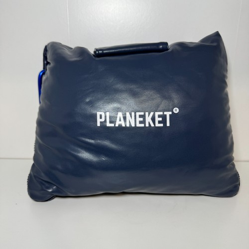 Navy Blue Travel Blanket w Fleece Lining Zippered Foldable Pillow Style Planeket