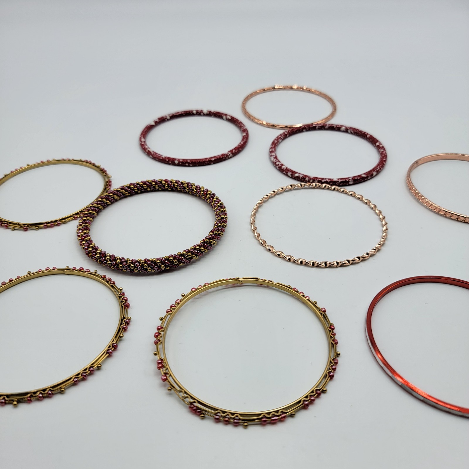 10Pc Metal Stackable Bangle Bracelet Red Gold Ton… - image 6