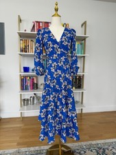 Eliza J 3/4 Sleeve Tiered Faux Wrap Blue & Tan Floral Dress, Size 0, EUC!!