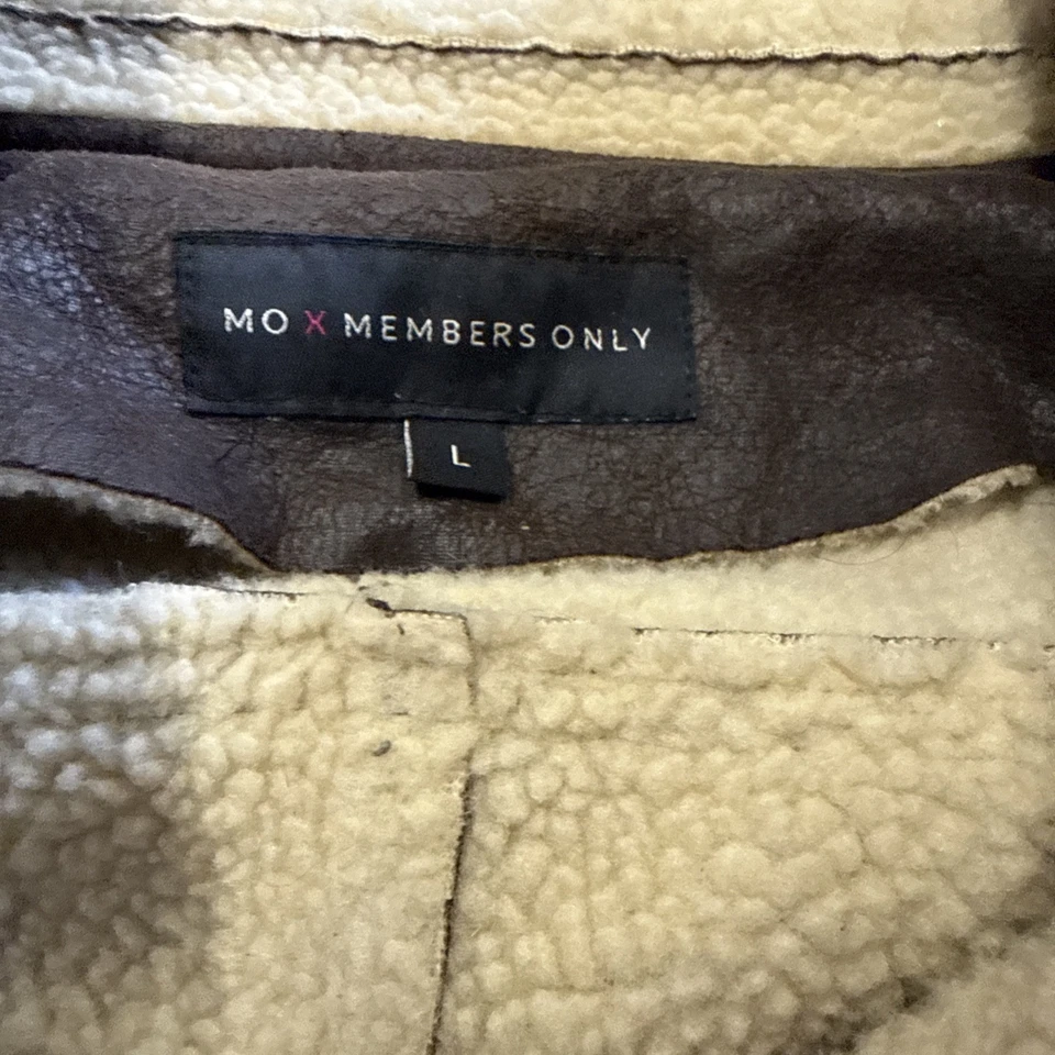 Abrigo de piel sintética marrón para mujer Members Only chaqueta de motocicleta ropa exterior L  Foto 2 de 4