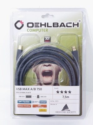 OEHLBACH USB Max A/B 750 High-Speed USB-3.0-Kabel Typ A auf B 5 Gbit/s 7,5m 9223
