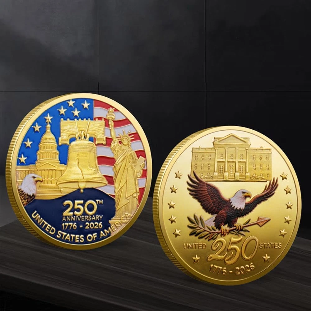 U.S. Army 250th Anniversary Commemorative Gold-Plated Challenge Coin, Double-Sid