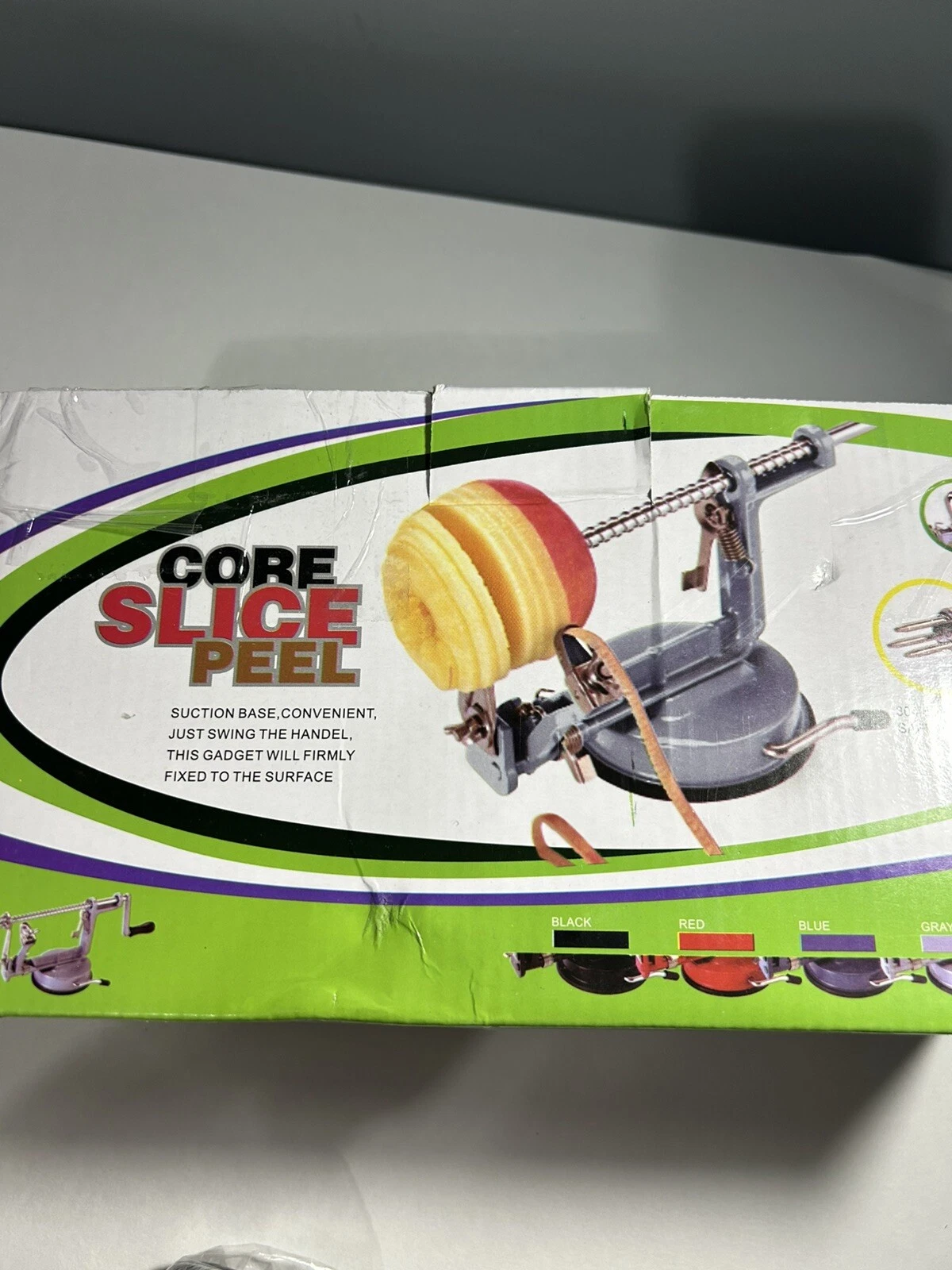 Apple Peeler Fruit Slicer Corer Stainless Steel Blades and Suction Base Red NIB