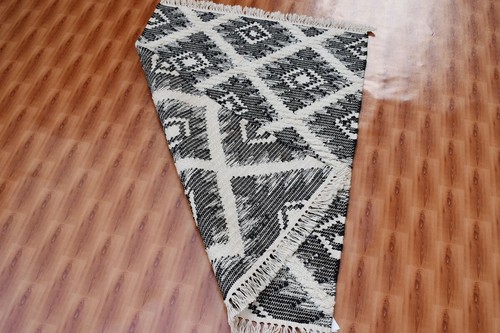 2.5x3.5 Floral Door Mat Rugs Afghan Hand Woven Black and White Wool Kilim - Picture 5 of 5