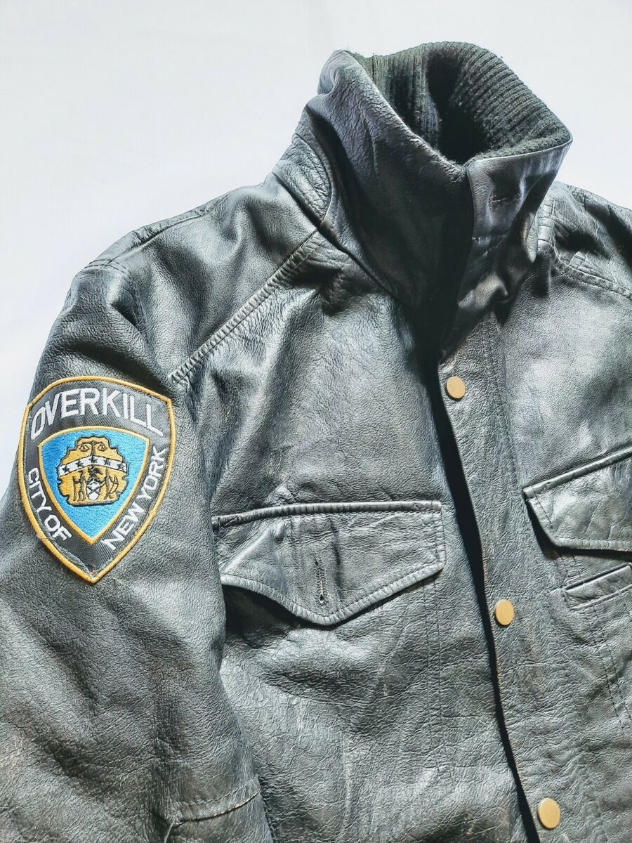 Overkill, NYPD Style, Mens Patched Leather Police Jacket Overkill, NYPD Style, Mens Patched Leather Police Jacket