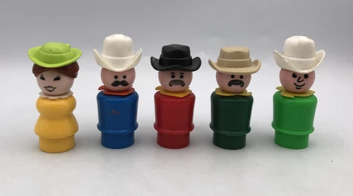 Fisher Price Little People Vintage Toys Western Town 934 Lot 5 Figures Cowboys+