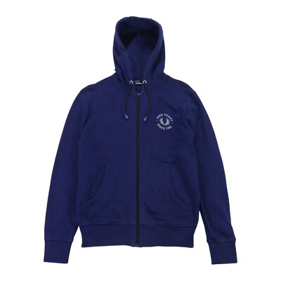 Fred Perry Hoody Mens Small S Navy Blue Cotton Full Zip Logo