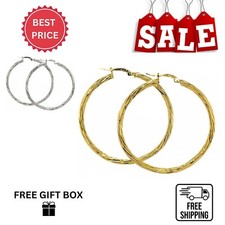 High Quality Italy 925 Sterling Silver Texture Twisted Hoop Earrings All Size