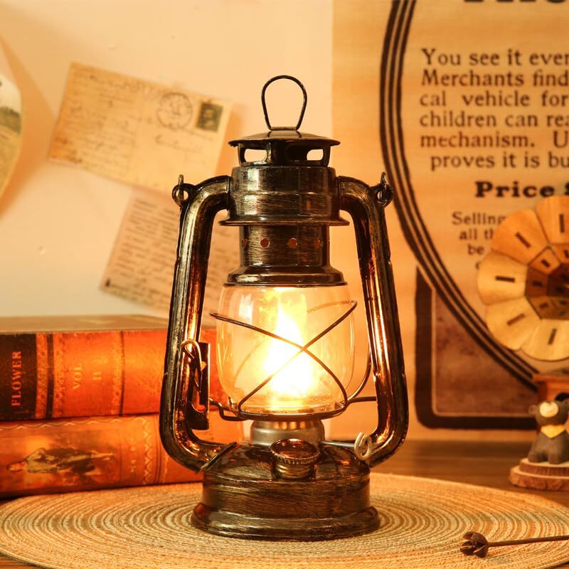 Lampe Lanterne Vintage Au Kérosène N°1277 - Fer Rustique, Années 1950, Inde