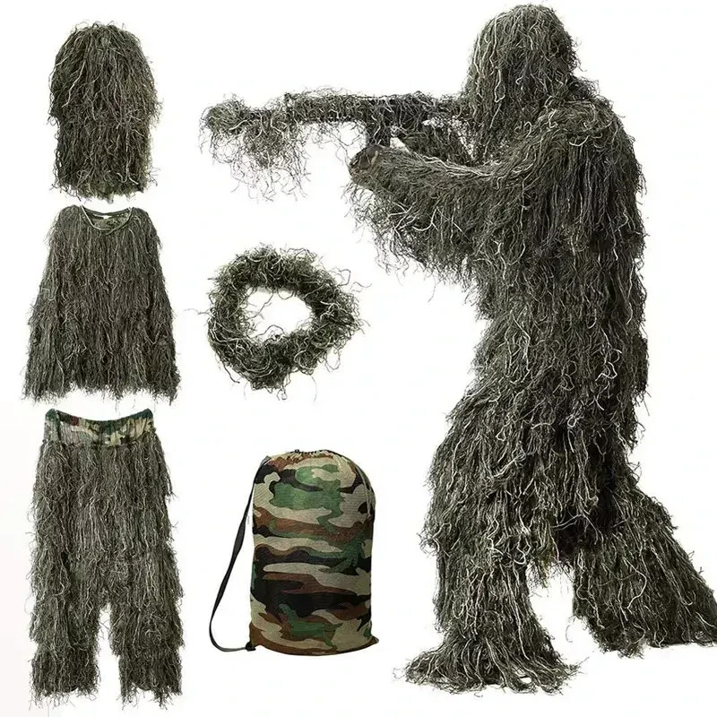 Traje de camuflaje Ghillie 3D 4 piezas militar con capucha de francotirador K...