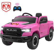 Pink RAM 1500 Ride-On Truck Toy for Kids, 12V Remote Control, Music  Lights