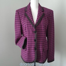 Feraud Jacket Blazer Single Breasted Purple Wool Tweed & Silk Trim Sz 12 Euc
