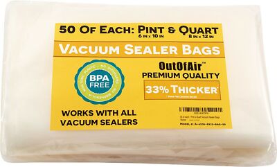 100 Vacuum Sealer Bags: 50 Pint (6'' x 10'') and 50 Quart (8'' x 12'') by OutOfAir