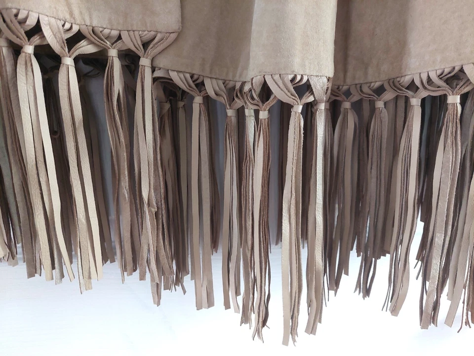 Poncho Abrigo Capa Vaquera Occidental Boho Vintage Años 90 Gamuza Cuero Flecos Foto 4 de 4