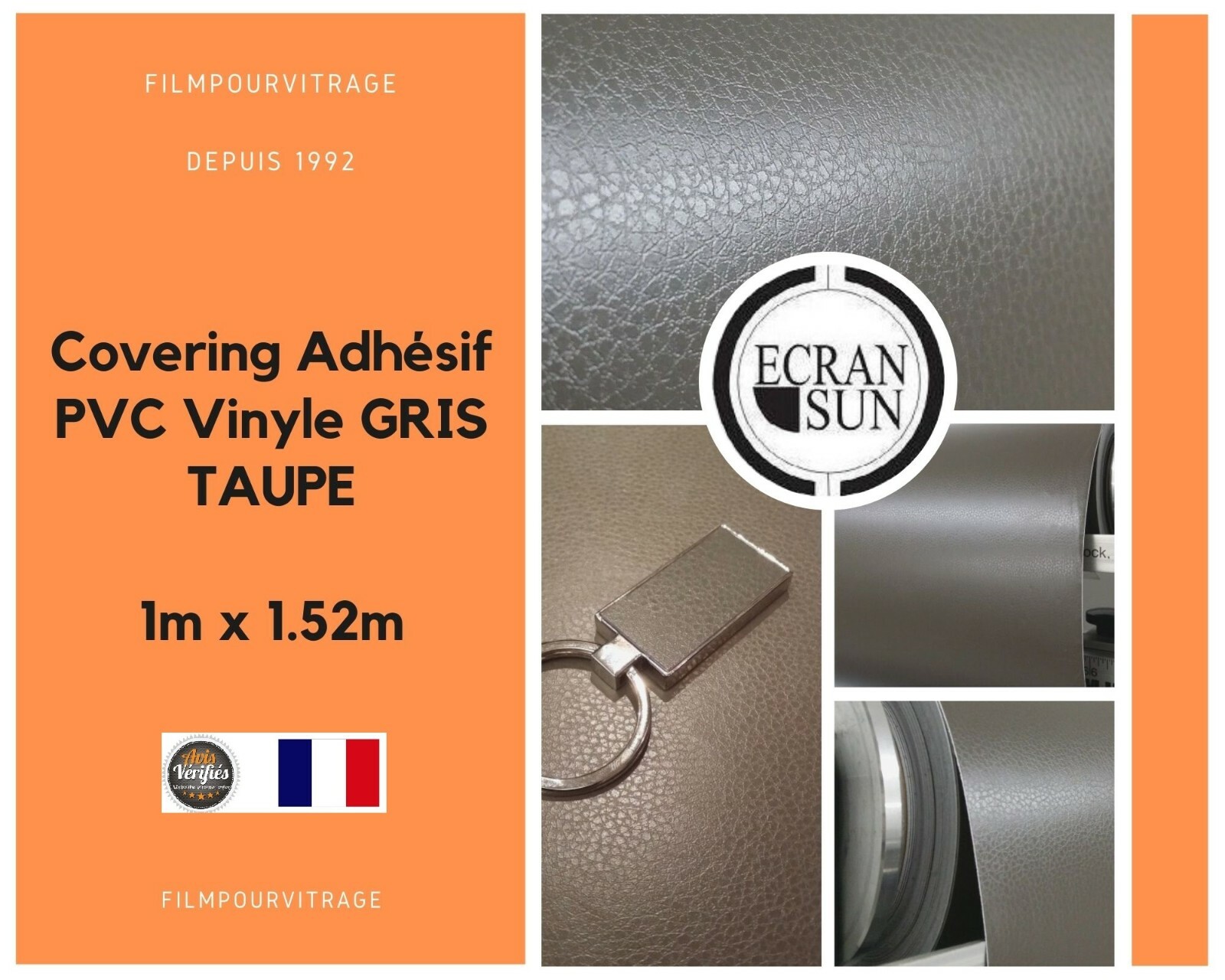 Covering Adhésif Vinyle Gris Taupe 1m x 1.52m | Thermoformable